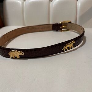 Vintage 90s Brown Leather Belt with Gold Animal Accents